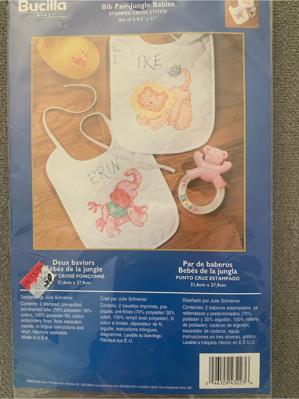 Vintage Bucilla White Baby Bibs with Pastel Embroidery Accents